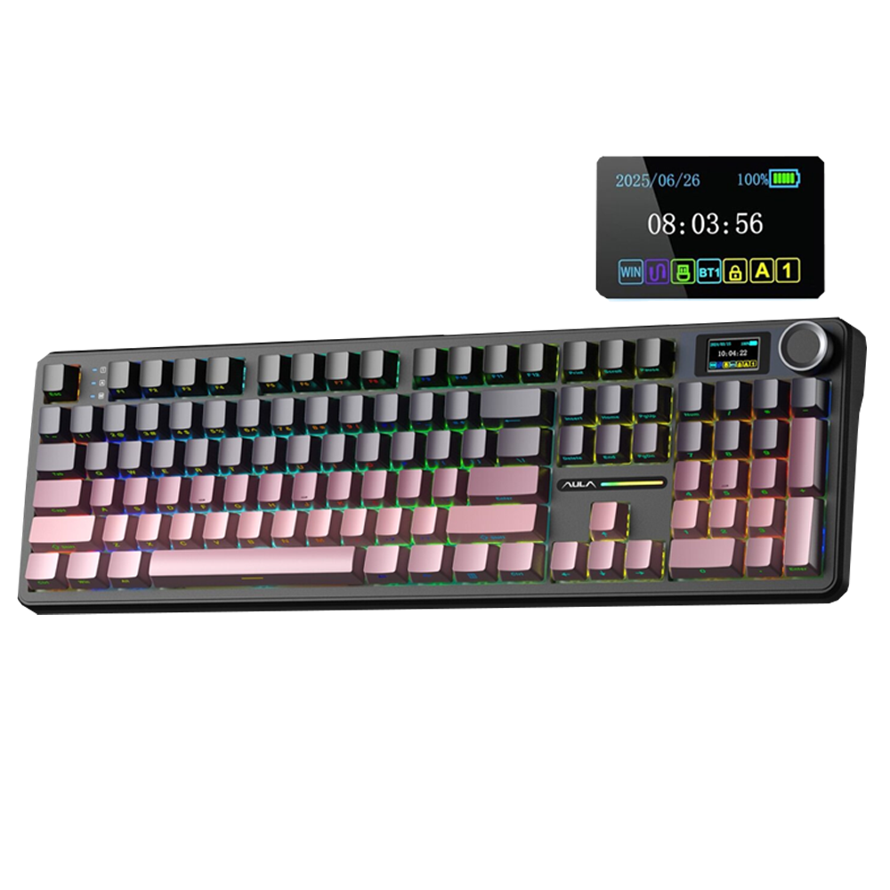 Aula F108 Pro Manyetik Switch Hot Swap RGB Gradyan Pembe Kablosuz Gaming Klavye