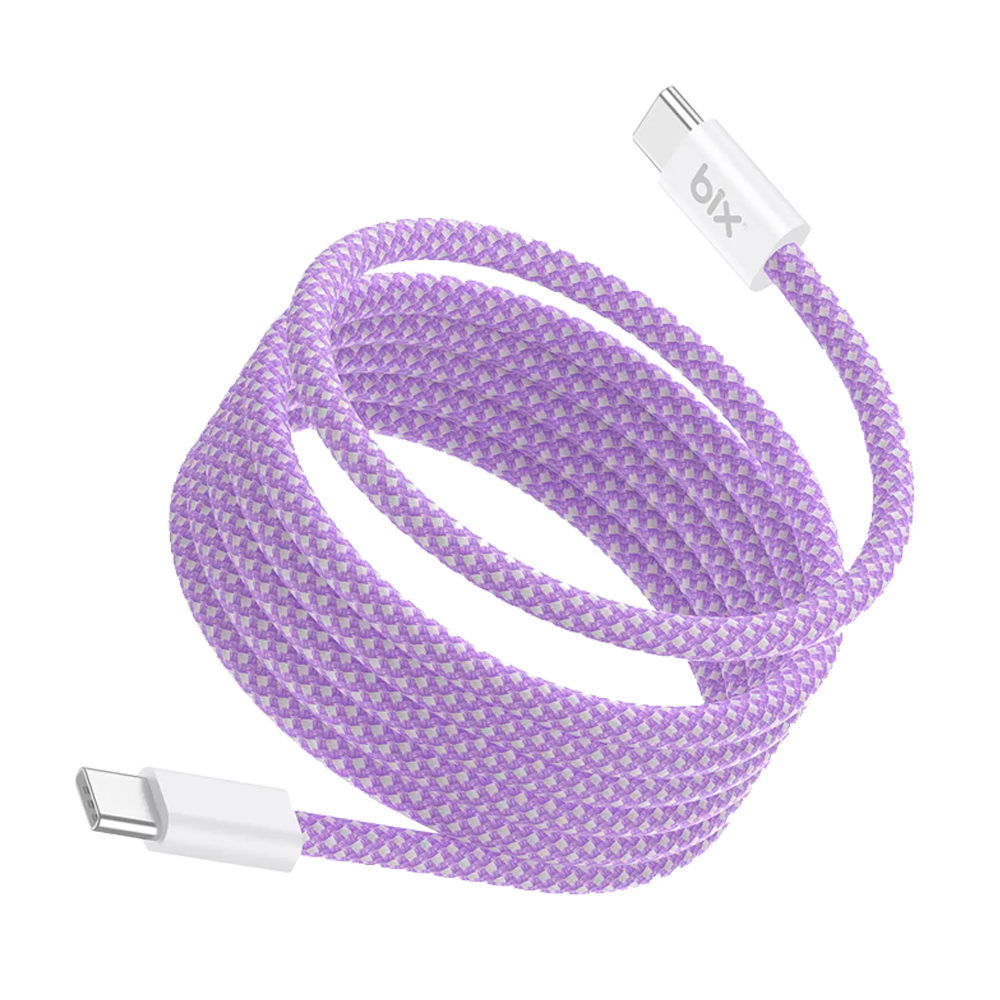 Bix T4CC-PL 65W USB-C To USB-C Manyetik Örgülü Pembe Şarj Kablosu 1 Metre