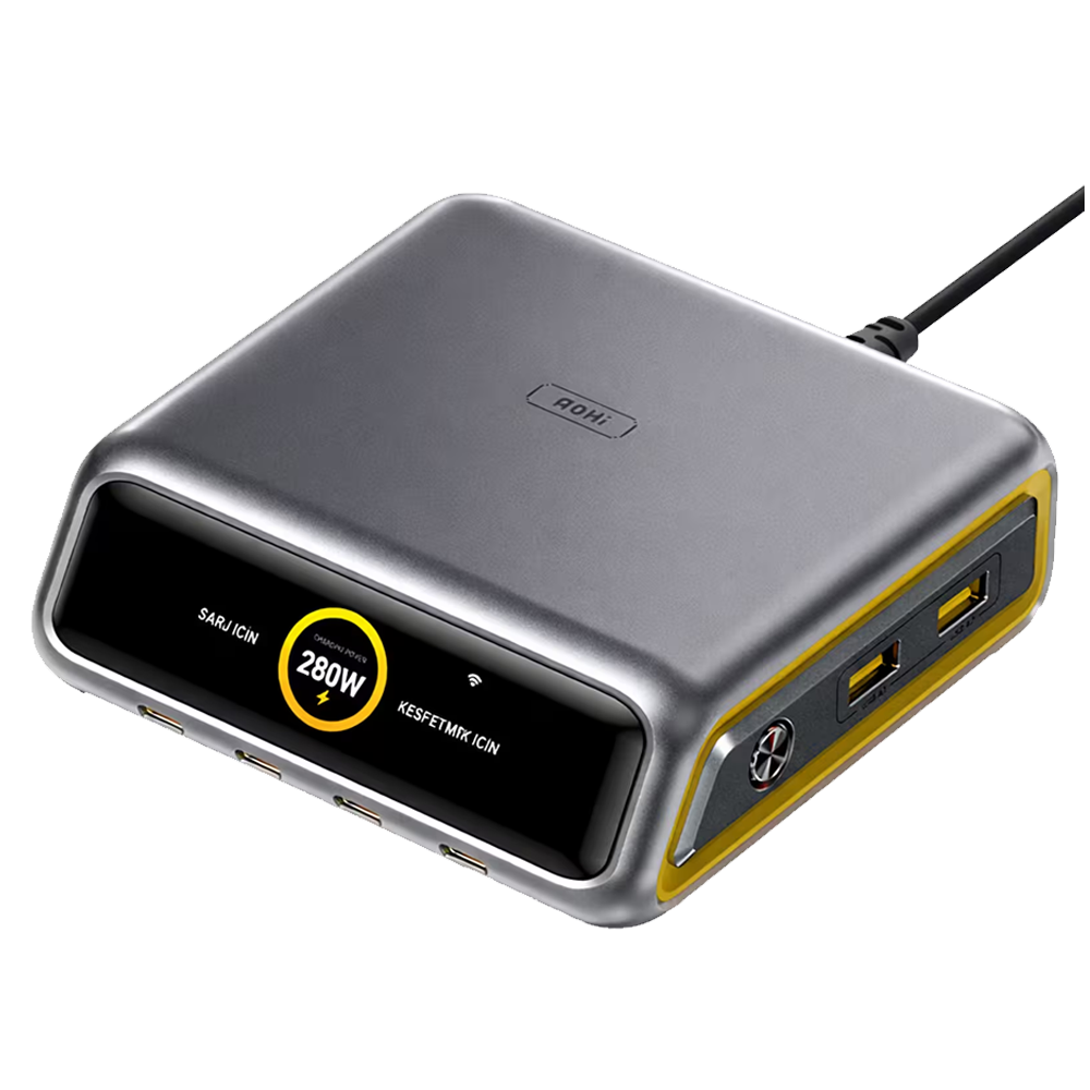 AOHI Magcube Masaüstü USB GaN+ 280W Siyah Hızlı Şarj İstasyonu