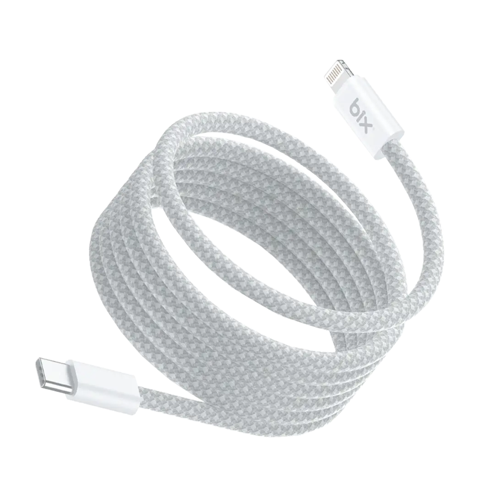 Bix T4CL-WT 27W USB-C To Lightning Manyetik Örgülü Beyaz Hızlı Şarj Ve Data Kablosu 1 Metre