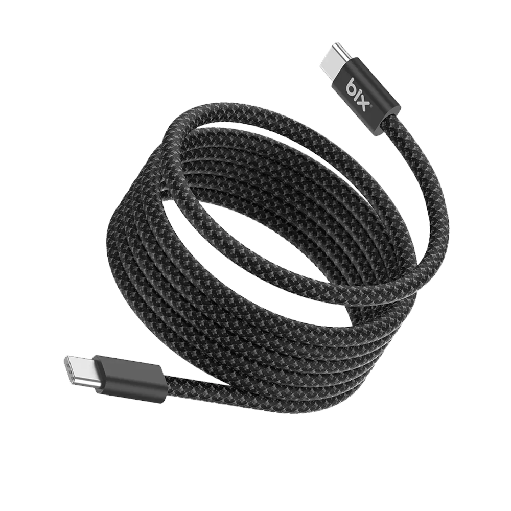 Bix T4CC-BK 65W USB-C To USB-C Manyetik Örgülü Siyah Şarj Kablosu 1 Metre