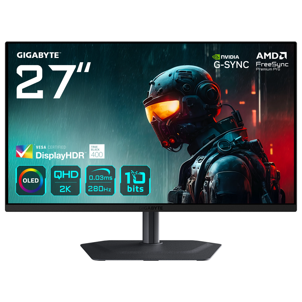 GIGABYTE MO27Q2A 27" 280Hz 0.03ms HDMI DP Free Sync Premium Pro G-Sync Pivot HDR400 QHD QD-OLED Gaming Monitör