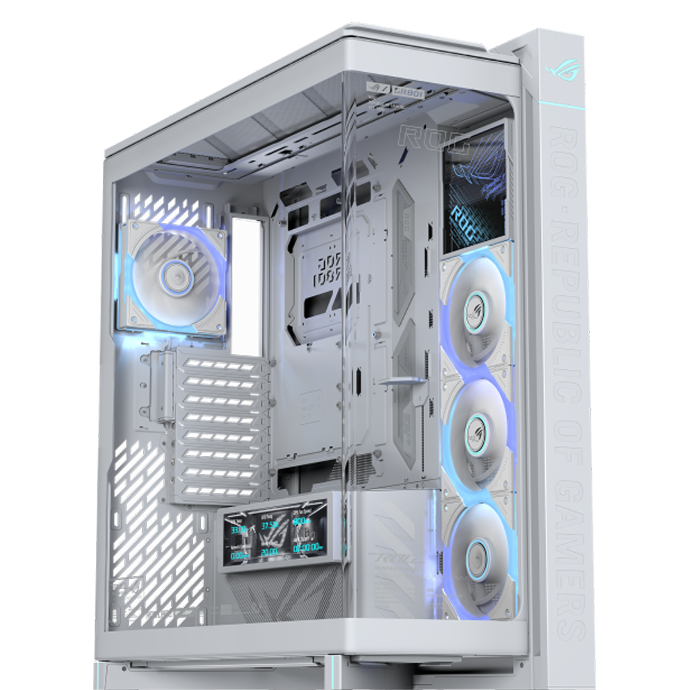 ASUS ROG CRONOX GR801 Curve Tempered Glass USB 3.2 ARGB LCD Ekranlı Beyaz ATX Mid Tower Kasa