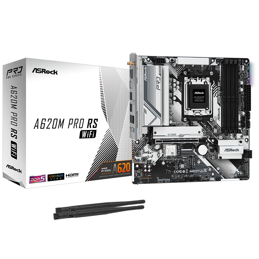 ASROCK A620M Pro RS WIFI 7200MHz DDR5 Soket AM5 M.2 USB 3.2 HDMI MATX Anakart görsel 1