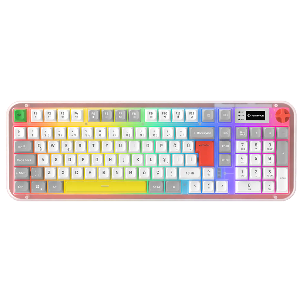 Rampage REFLECT 99 Membrane RGB Beyaz/Gri Türkçe Kablolu Gaming Klavye