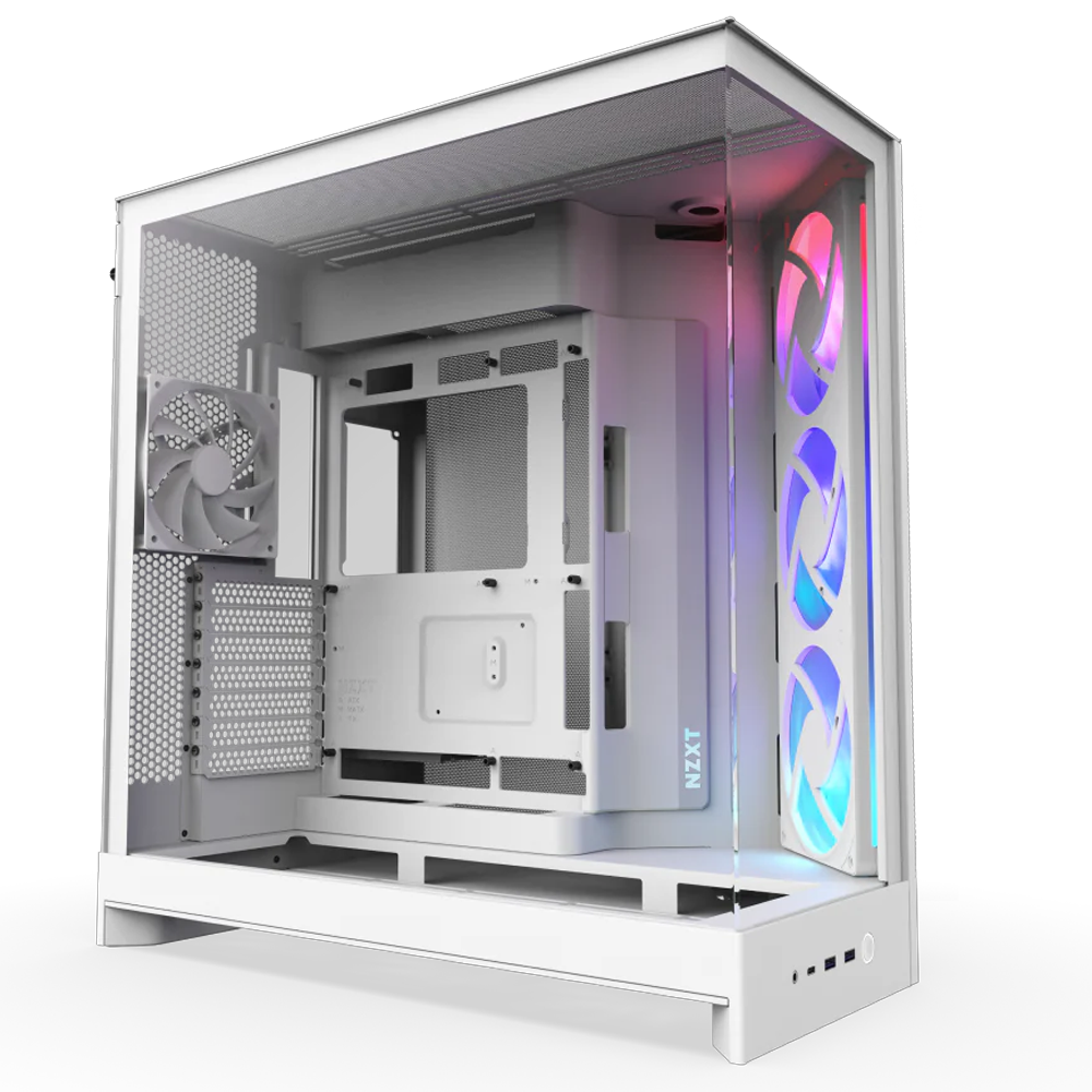 NZXT H9 Flow RGB Large Dual-Chamber Tempered Glass USB 3.2 Beyaz ATX Mid Tower Kasa