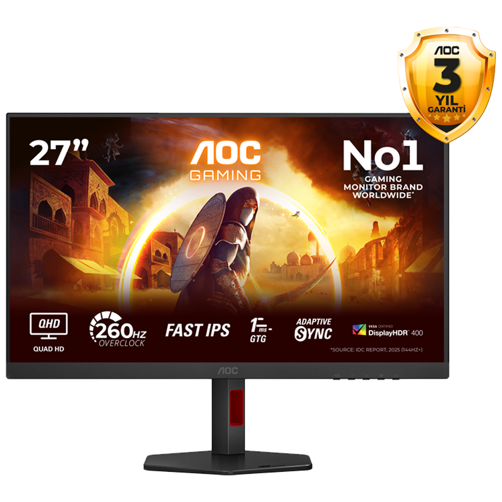 AOC Q27G4ZR 27" 260Hz(OC) 1ms HDMI DP Adaptive Sync HDR400 Pivot QHD Fast IPS Gaming Monitör