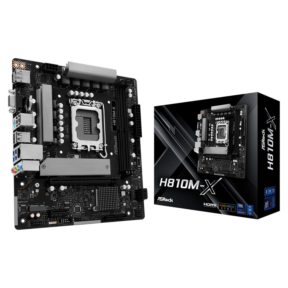ASROCK H810M-X 6400MHz DDR5 Soket 1851 M.2 USB 3.2 HDMI D-Sub mATX Anakart