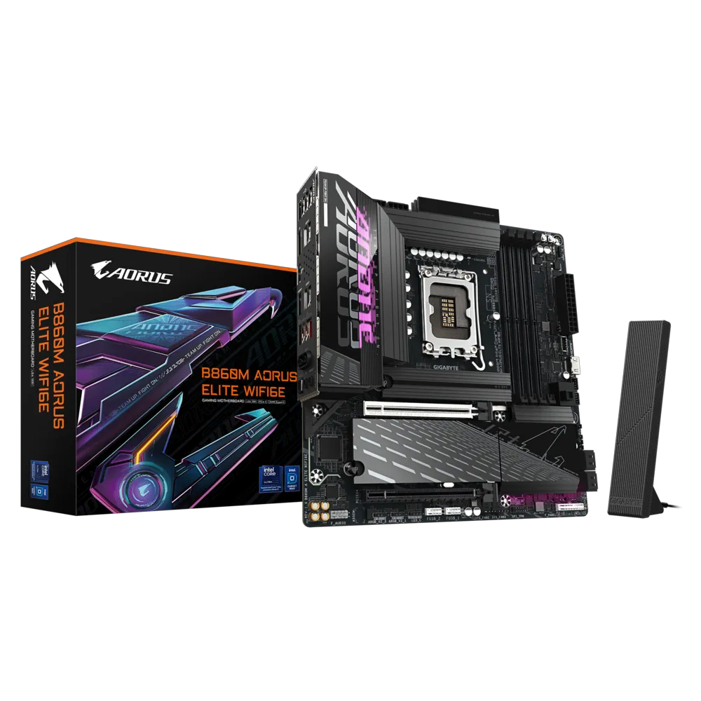 GIGABYTE B860M AORUS ELITE WIFI6E 9200MHz OC DDR5 Soket 1851 M.2 USB4 HDMI DP Micro-ATX Anakart görsel 1