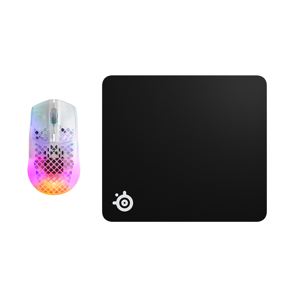 SteelSeries Aerox 3 Wireless Ghost Edition Gaming Mouse + QcK Large Mouse Pad
