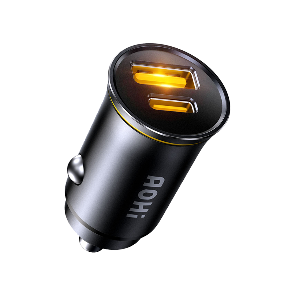 AOHI Superauto Araç İçi Şarjı, 2 Portlu PD 65W Type-C ve USB-A Girişli, USB, Siyah Hızlı Şarj Çakmaklık Adaptörü
