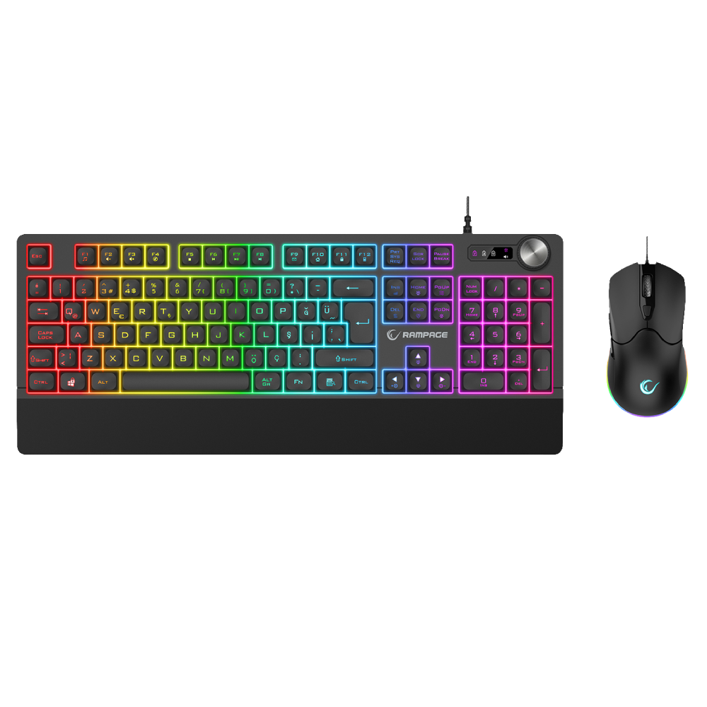 Rampage KM-9858 JAZZY V2 RGB Türkçe Q Siyah Klavye Mouse Set