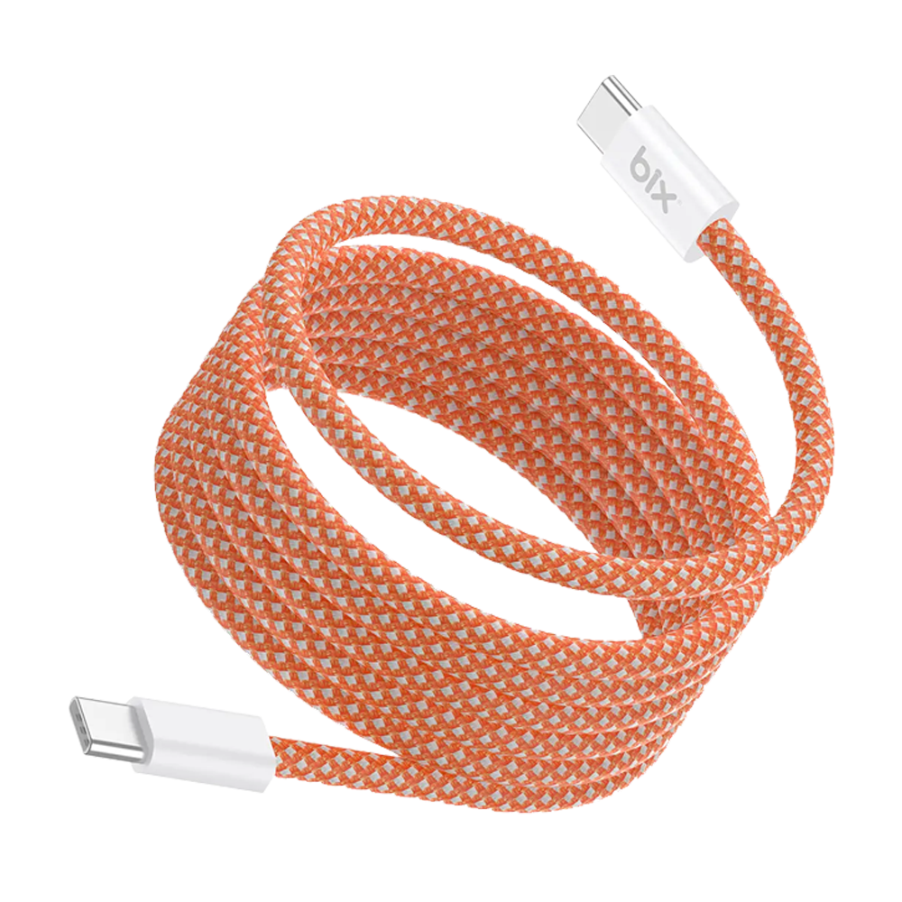 Bix T4CC-ORG 65W USB-C To USB-C Manyetik Örgülü Turuncu Şarj Kablosu 1 Metre