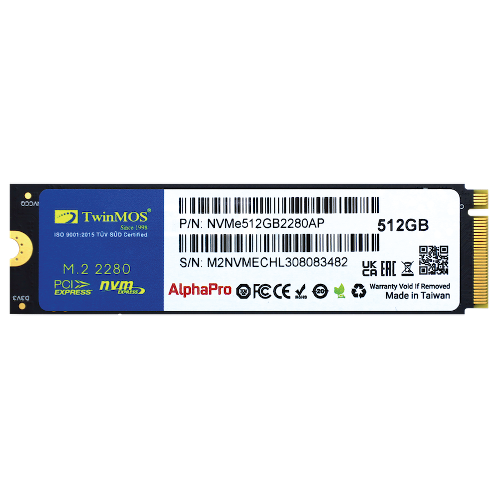 TwinMOS 512GB AlphaPro NVMe Gen3 M.2 SSD 3600MB Okuma / 3250MB Yazma