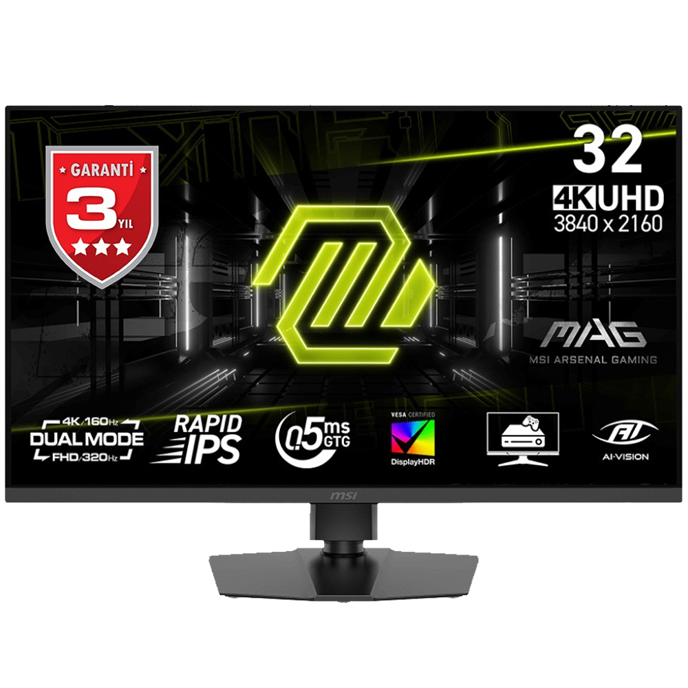 MSI MAG 322URDF E16 31.5" 4K 160Hz FHD 320Hz 1ms HDMI DP USB FreeSync Premium HDR400 Pivot Dual Mode Rapid IPS Gaming Monitör