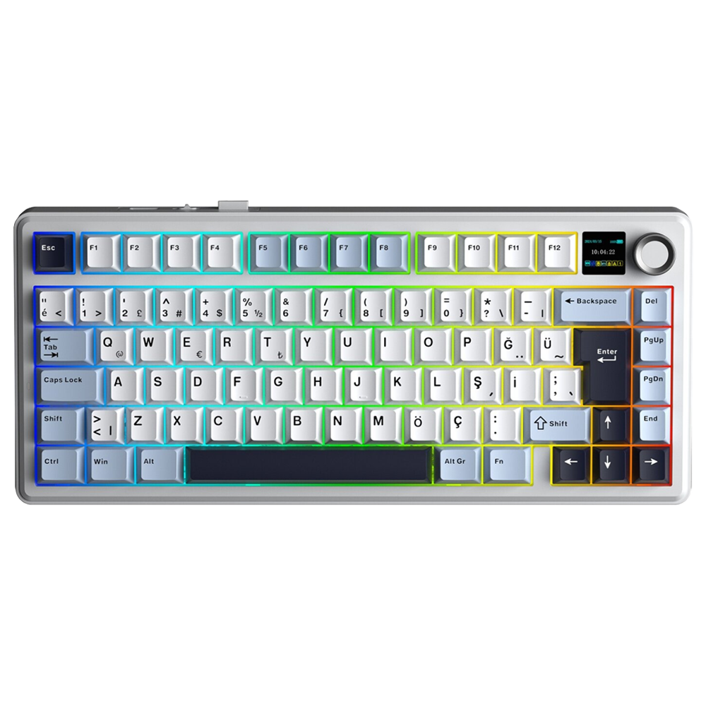 Aula F75 Max GrayWood V4 Switch Hot Swap RGB TKL Lacivert Türkçe Kablosuz Mekanik Gaming Klavye