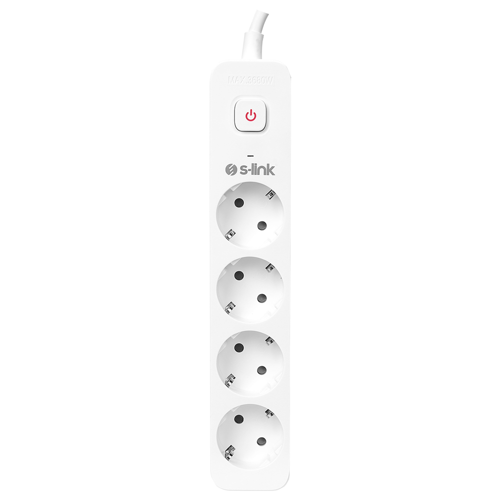 S-link SPG401S 1.5m 1.5mm Bakır 750 Joule 4 lü Anahtarlı Akım Korumalı Priz