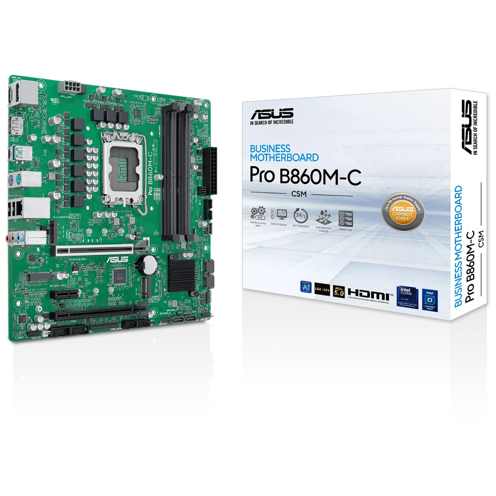ASUS PRO B860M-C CSM 8666MHz(OC) DDR5 Soket 1851 M.2 HDMI DP mATX Anakart görsel 1