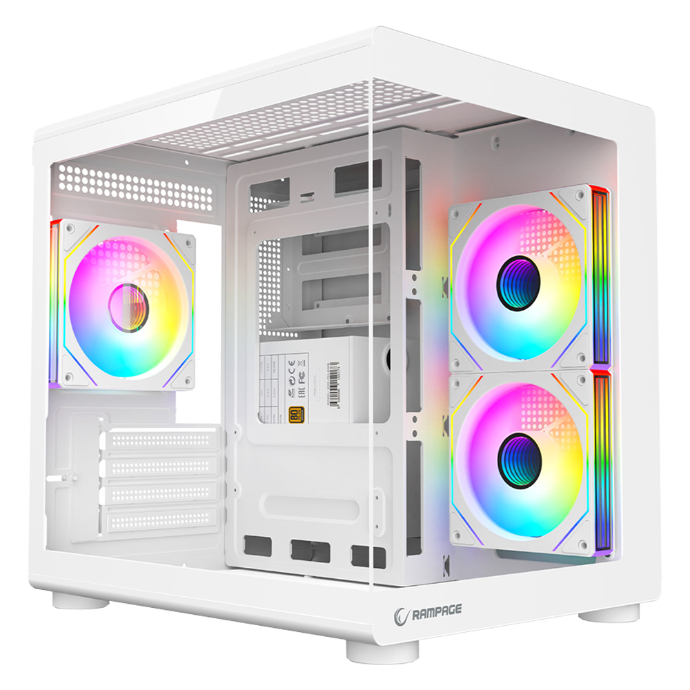 Rampage MINID V1 750W 80+ Bronze Tempered Glass USB3.0 ARGB Beyaz mATX Gaming Kasa