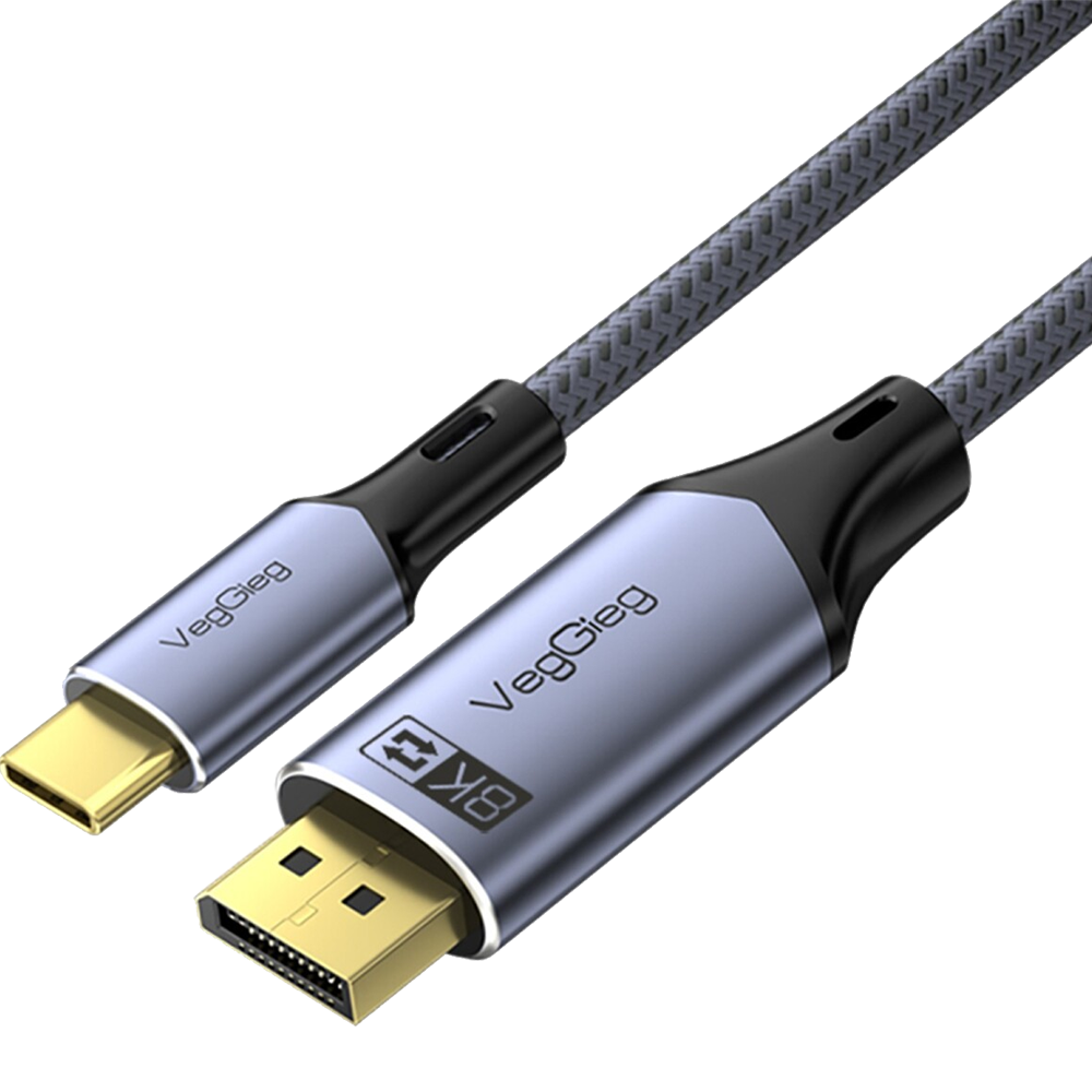 VegGieg Type-C to DP Kablo 8K 60Hz 4K 240Hz HDR ARC 48Gbps Örgülü Çift Yönlü 1 Metre Görüntü Kablosu