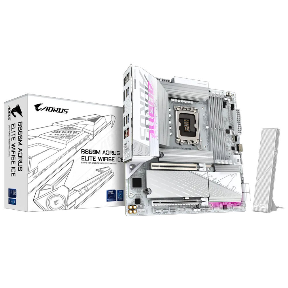 GIGABYTE B860M AORUS ELITE WIFI6E ICE 9200MHz OC DDR5 Soket 1851 M.2 USB4 HDMI DP mATX Anakart