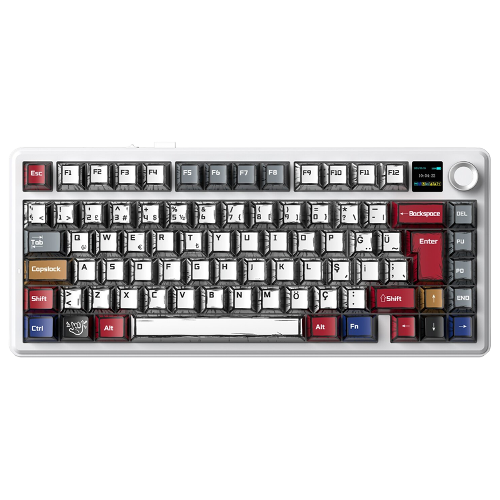 Aula F75 Max GrayWood V4 Switch Hot Swap RGB TKL Comic Türkçe Kablosuz Mekanik Gaming Klavye