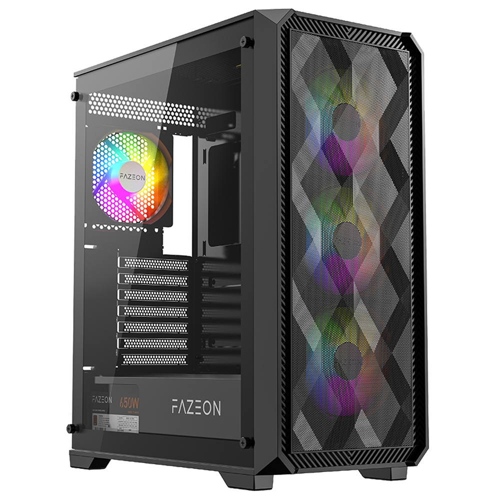 FAZEON F4 PLUS 650W 80+ Bronze Tempered Glass Mesh 4x ARGB Fanlı Siyah E-ATX Bilgisayar Kasası