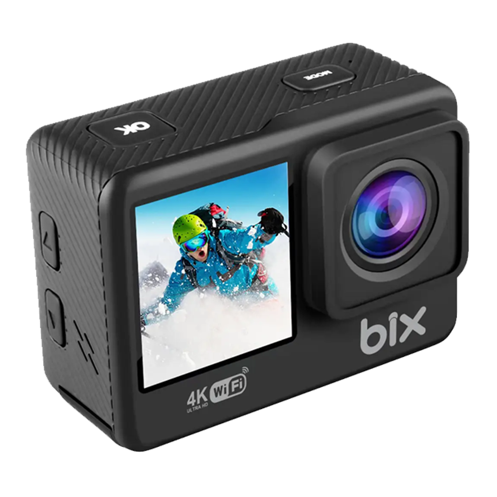 BIX Pulse 1 4K 30FPS 20MP WI-FI Su Geçirmez Kılıflı Siyah Ekranlı Kask Aksiyon Kamera ve Aksesuar Seti
