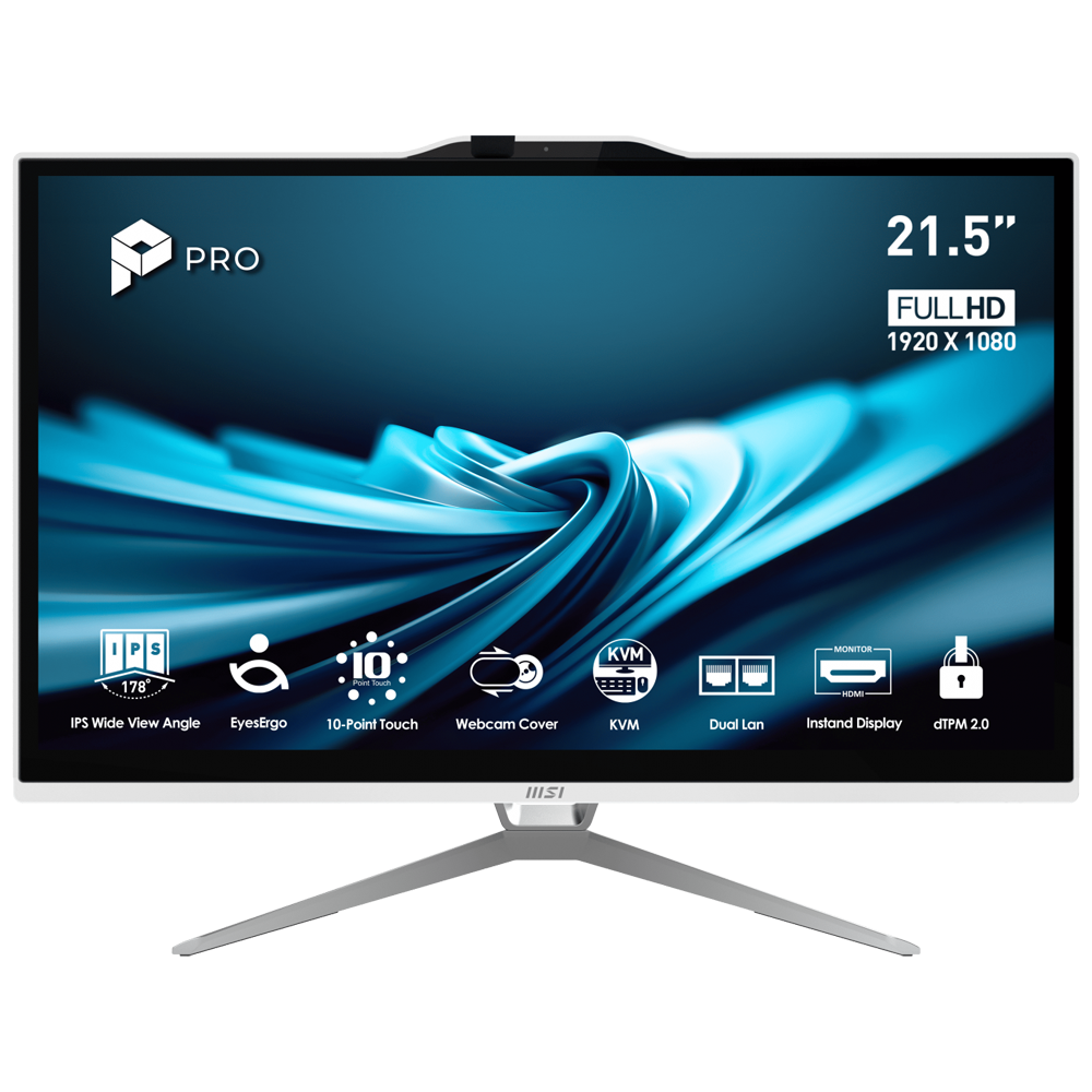 MSI PRO AP222T 14MA-614EU Core i3 14100 8GB DDR5 512GB SSD 21.5" FHD IPS W11 Dokunmatik Beyaz AIO Masaüstü PC