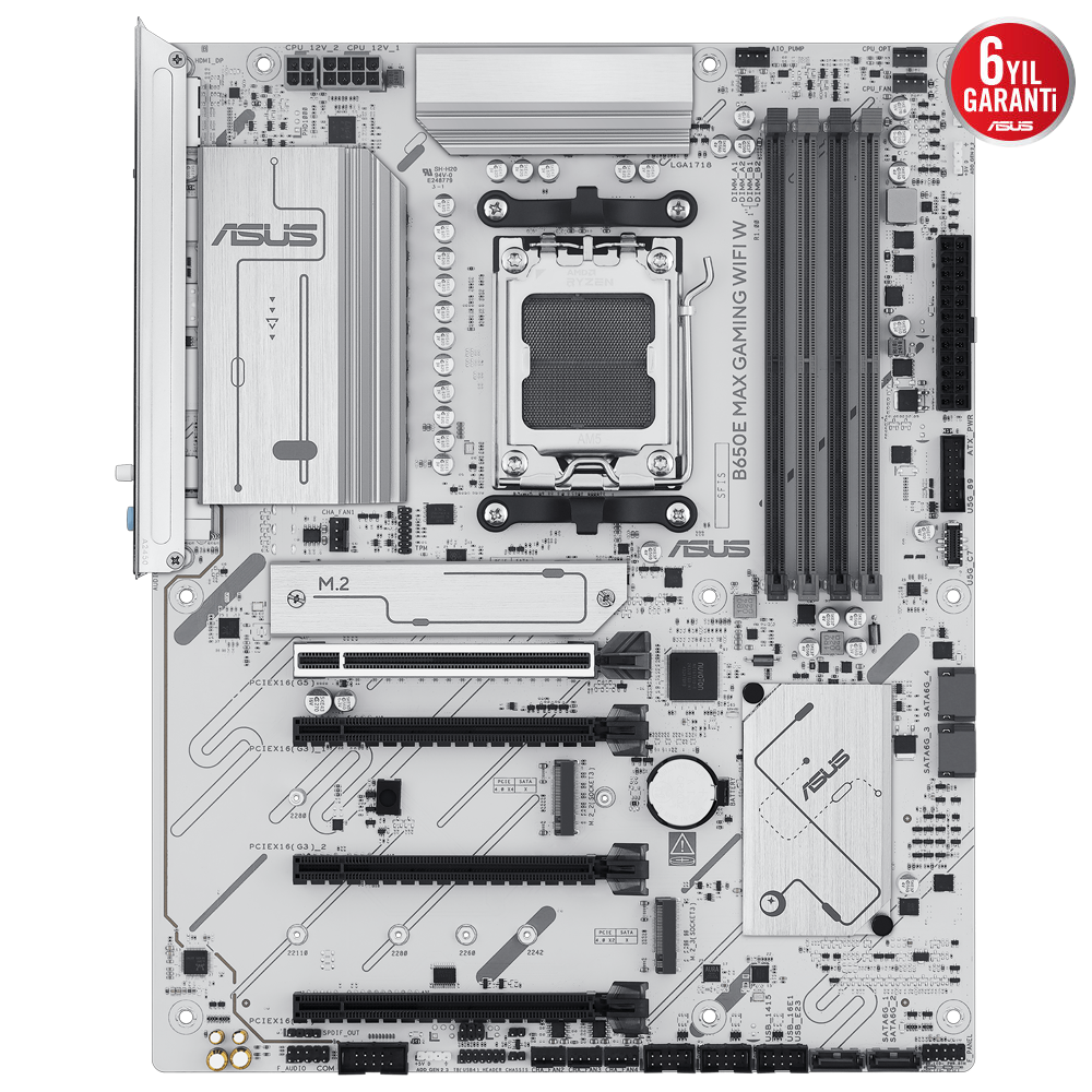 ASUS B650E MAX GAMING WIFI WHITE 8000MHz (OC) DDR5 Soket AM5 M.2 HDMI DP ATX Anakart