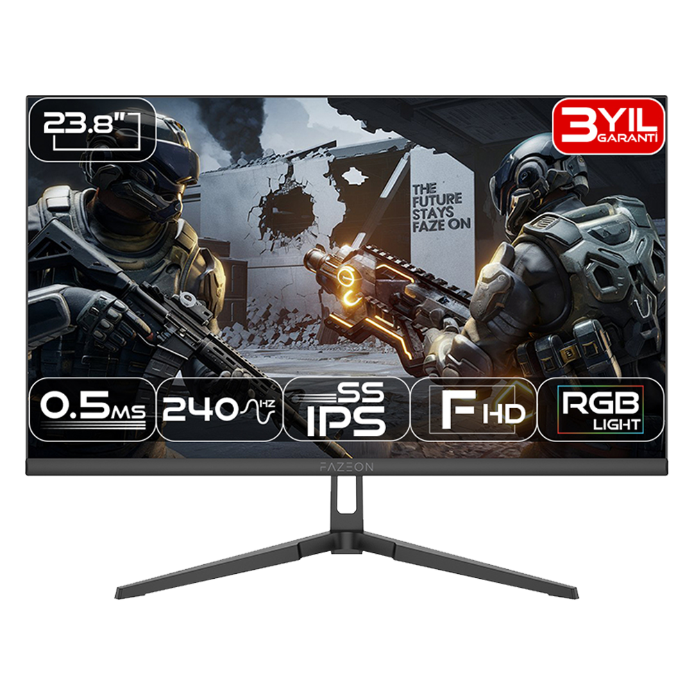 FAZEON X24F241S 24" 240Hz 0.5ms RGB HDMI DP Adaptive Sync HDR10 FHD SS IPS Gaming Monitör