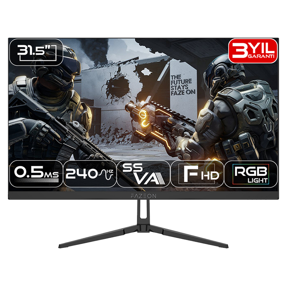 FAZEON X32F240S 31.5" 240Hz 0.5ms RGB HDMI DP Adaptive Sync HDR10 FHD SS VA Gaming Monitör