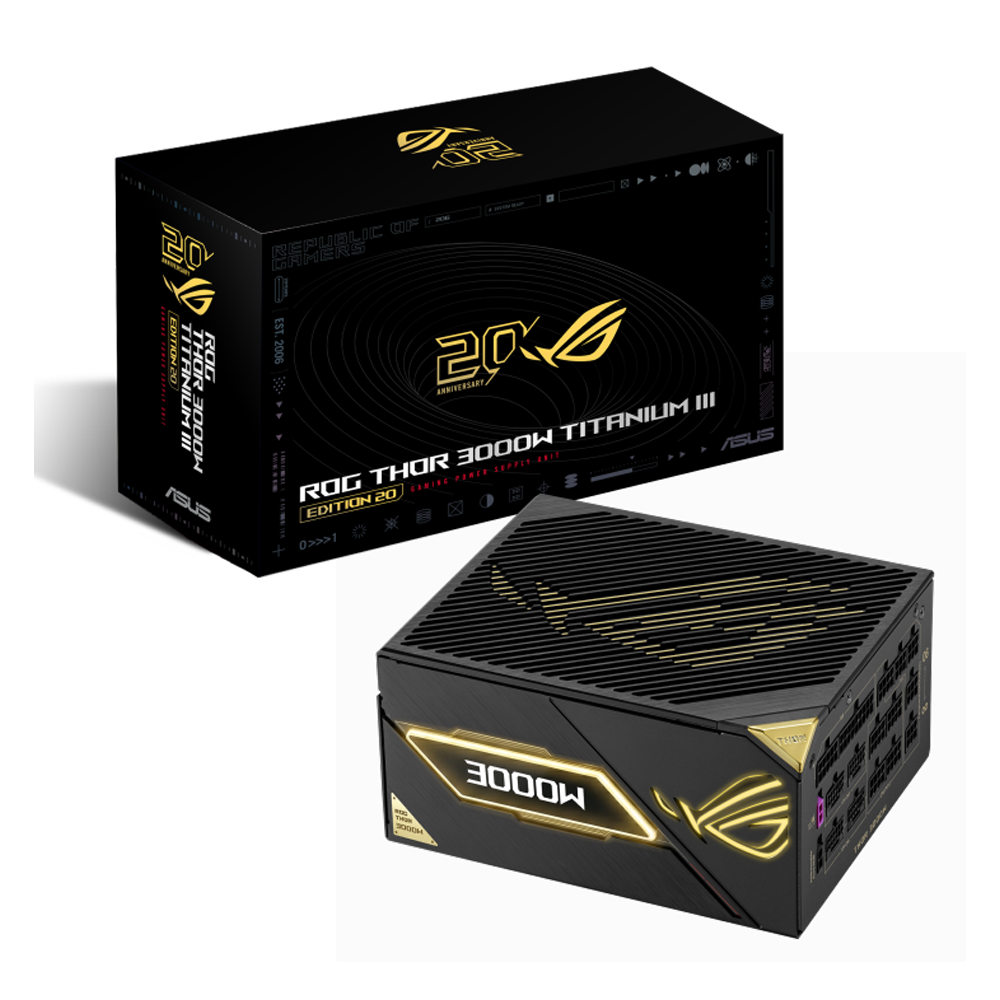 ASUS ROG THOR 3000WT3 20.Yıl Özel Sürüm ROG Equalizer 3000W 80+ Titanium ATX 3.1 Gen 5.1 Full Modüler PSU