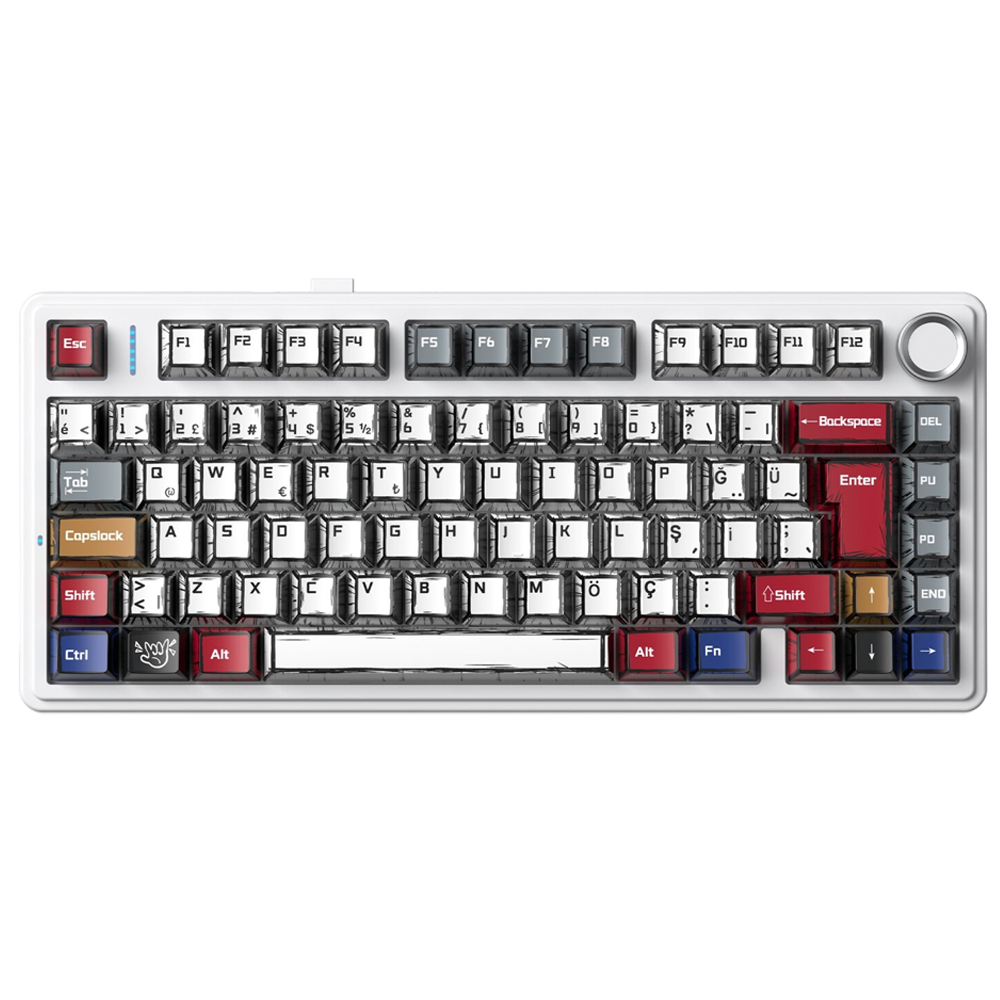 Aula F75 GrayWood V4 Switch Hot Swap RGB Comic Türkçe Kablosuz Mekanik Gaming Klavye
