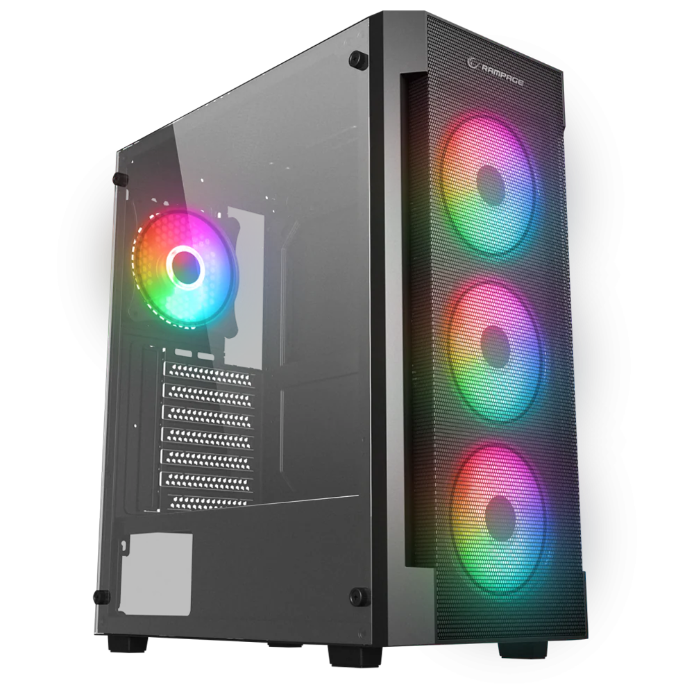 Rampage VIGILANT Mesh 650W 80+ BRONZE Siyah Temperli Camlı RGB Fan ATX Mid Tower Gaming Kasa görsel 1
