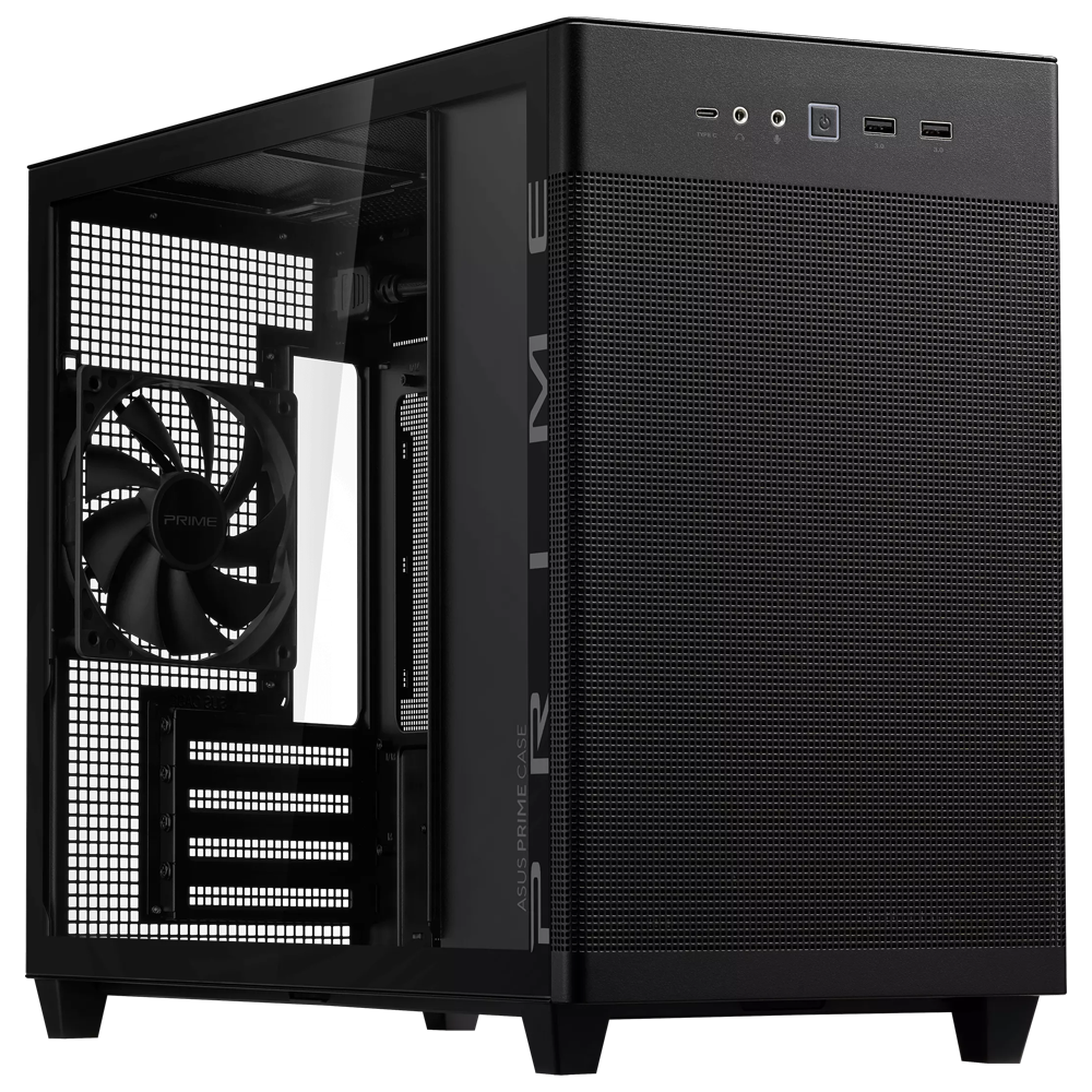 ASUS Prime AP201 Temperli Cam USB 3.2 Type-C Siyah MicroATX Small Tower Kasa görsel 1