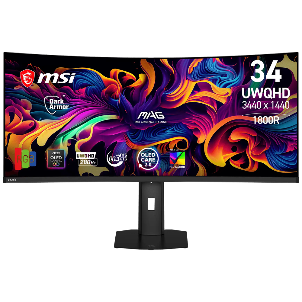 MSI MAG 341CQP QD-OLED X28 34" 280Hz 0.03ms HDMI DP Adaptive Sync HDR500 UWQHD OD-OLED Curved 1800R Monitör