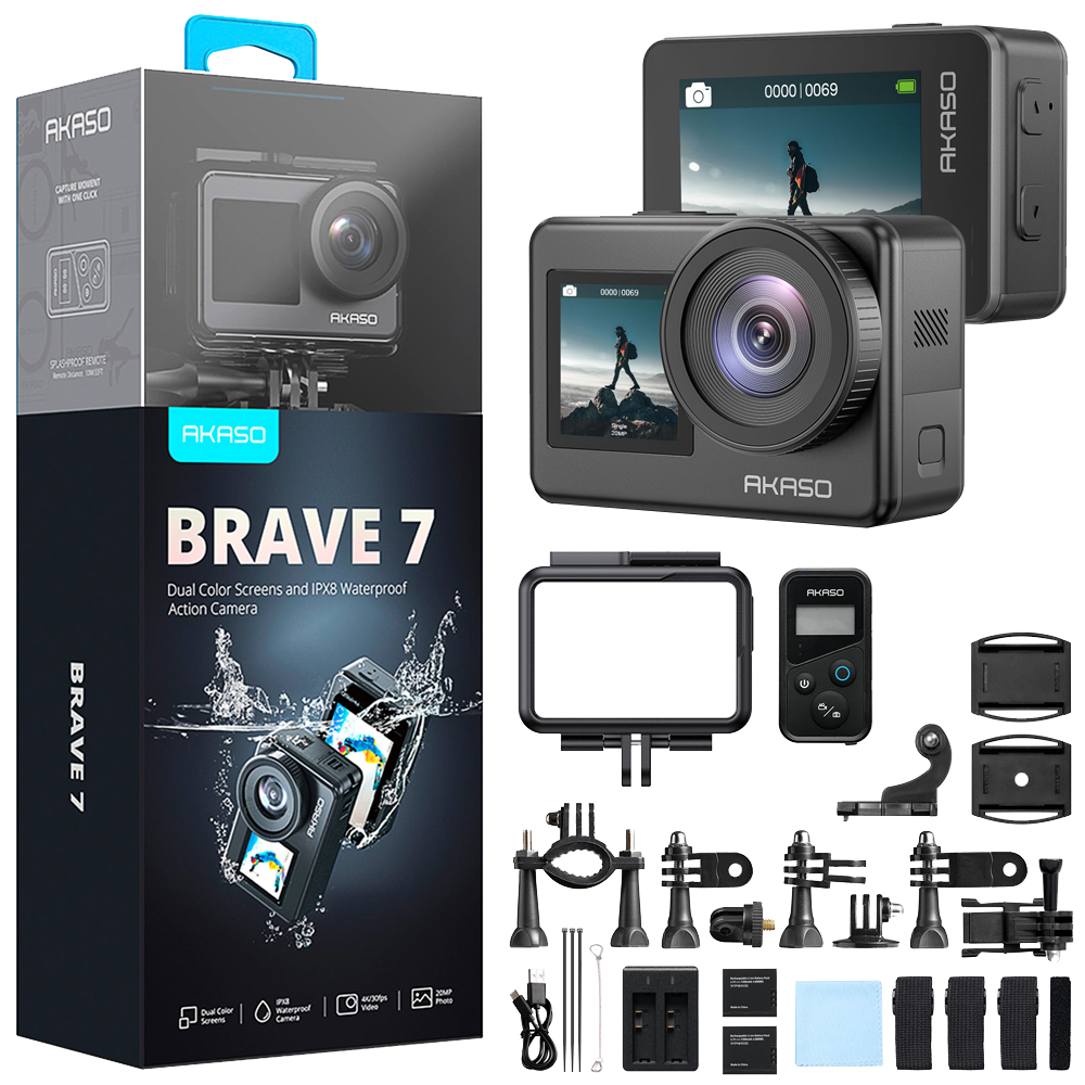 Akaso Brave 7 4K/30FPS 20MP Wi-Fi Dual Screen Aksiyon Kamera ve Aksesuar Seti