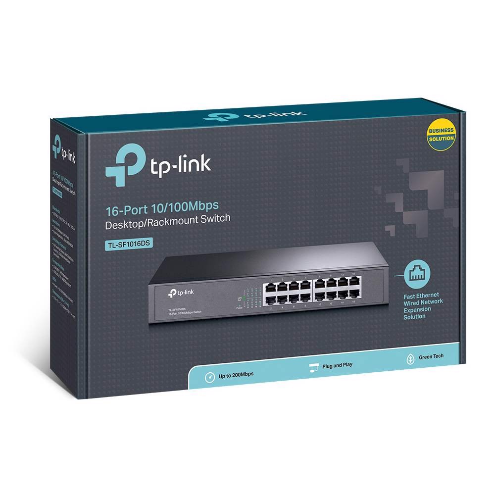 TP-LINK TL-SF1016DS 16 Port 10/100 Mbps Çelik Kasa Masaüstü Raf Tipi Yönetilemez Switch