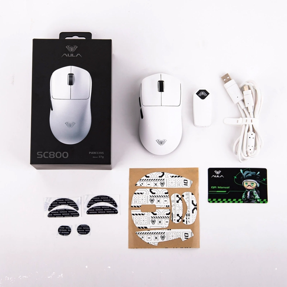 Aula SC800 Lightweight PAW3395 26000 DPI 8000Hz Kablosuz Beyaz Gaming Mouse