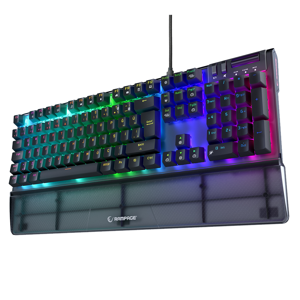 Rampage CARBON Siyah USB Türkçe Bilek Destekli  RGB Red Switch Gaming Klavye