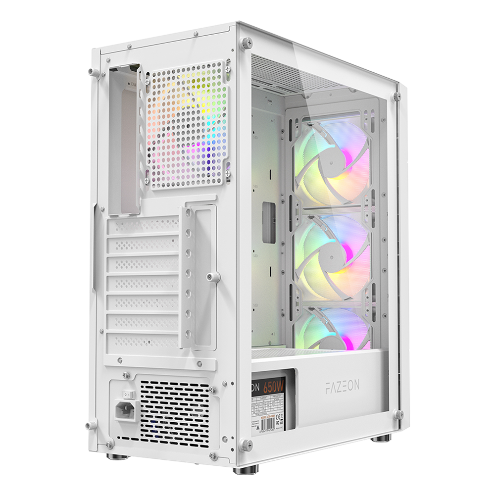 FAZEON F11 650W 80+ Bronze Tempered Glass Mesh 4x RGB Fanlı USB 3.0 Beyaz ATX Bilgisayar Kasası
