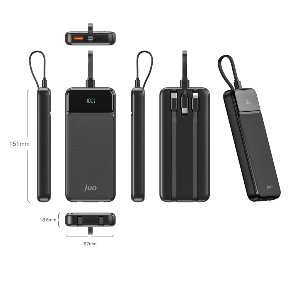 Juo JCP410-B 22.5W 10000mAH Type-C Led Ekranlı Taşınabilir Siyah Hızlı Şarj Powerbank 
