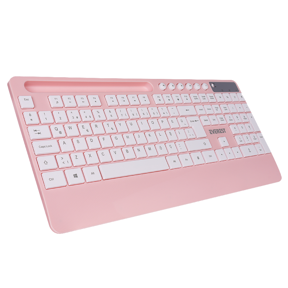 Everest KM-9676 Telefon Standlı Beyaz/Pembe Kablosuz Klavye Mouse Set