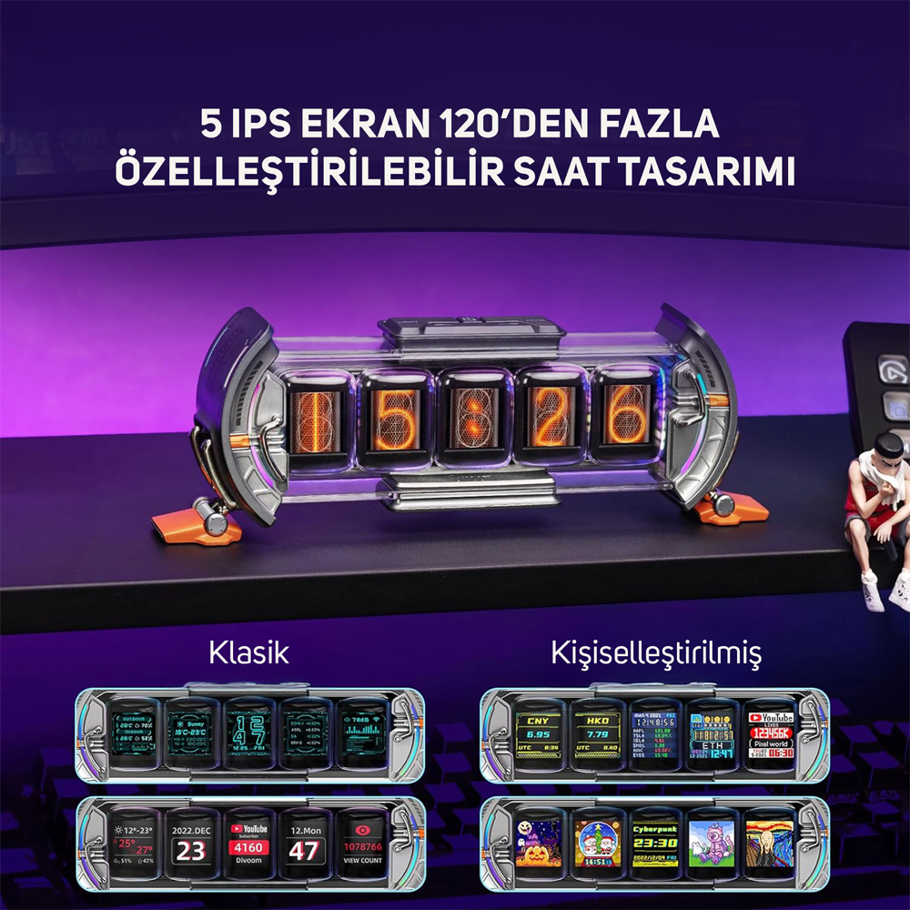 Divoom Times Gate 5" IPS RGB Gri Akıllı Dijital Saat Dekor Resim Çerçeve