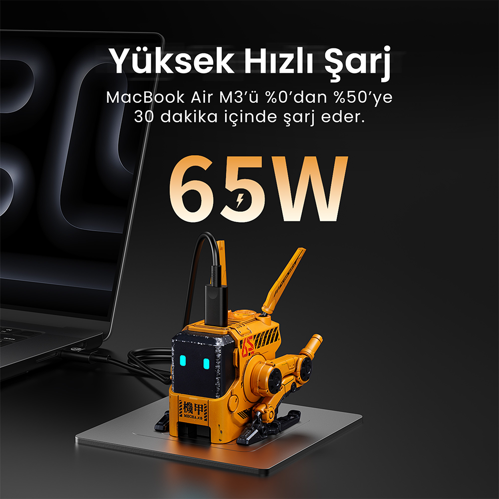 GravaStar Alpha65 Robot Figürlü 65W Sarı Hızlı Şarj Adaptörü