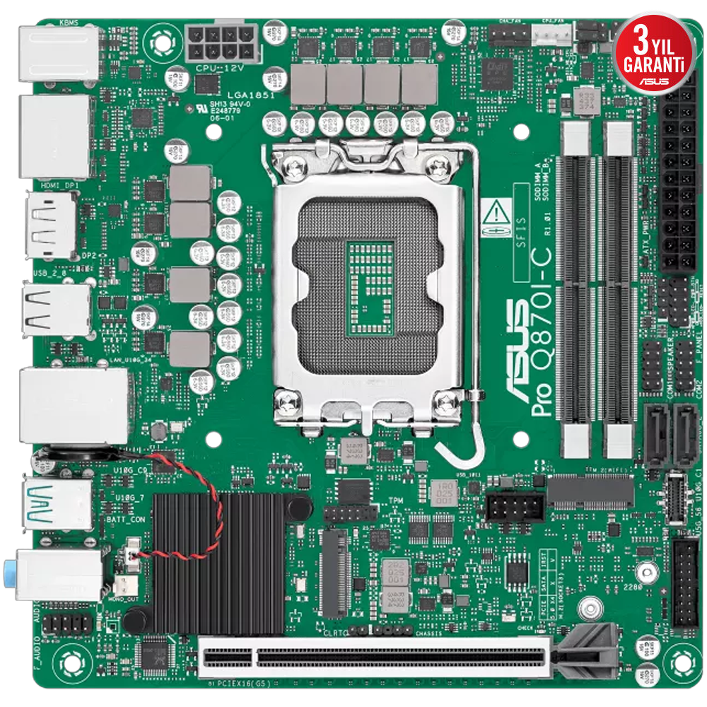 ASUS PRO Q870I-C CSM 6400MHz DDR5 Soket 1851  Type-C M.2 DP HDMI mini-ITX Anakart
