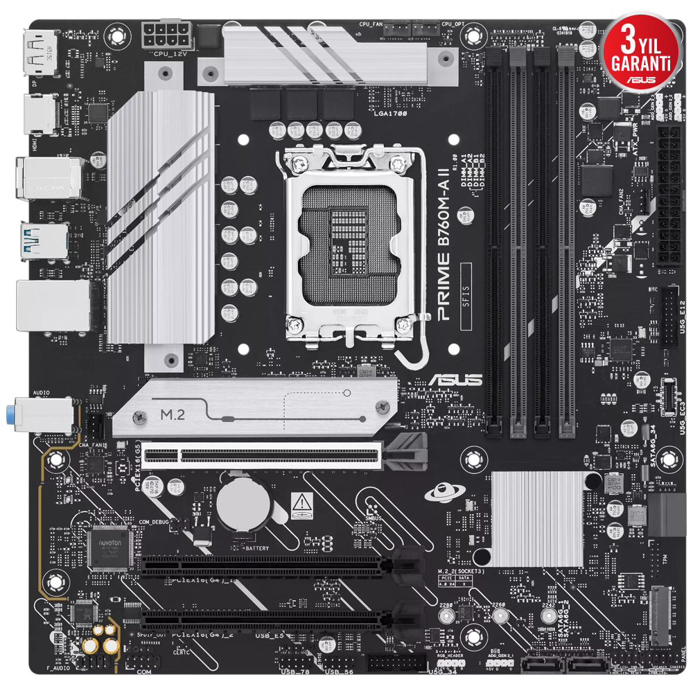 ASUS PRIME B760M-A II CSM 7200MHz(OC) DDR5 Soket 1700 M.2 HDMI DP mATX Anakart