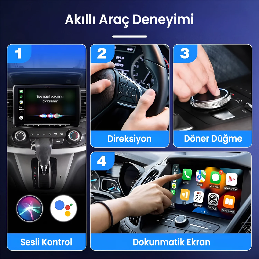 Bix CB02 WIFI CarPlay Android Auto USB-A USB-C Kobloludan Kablosuza Çevirici Hibrit Adaptör