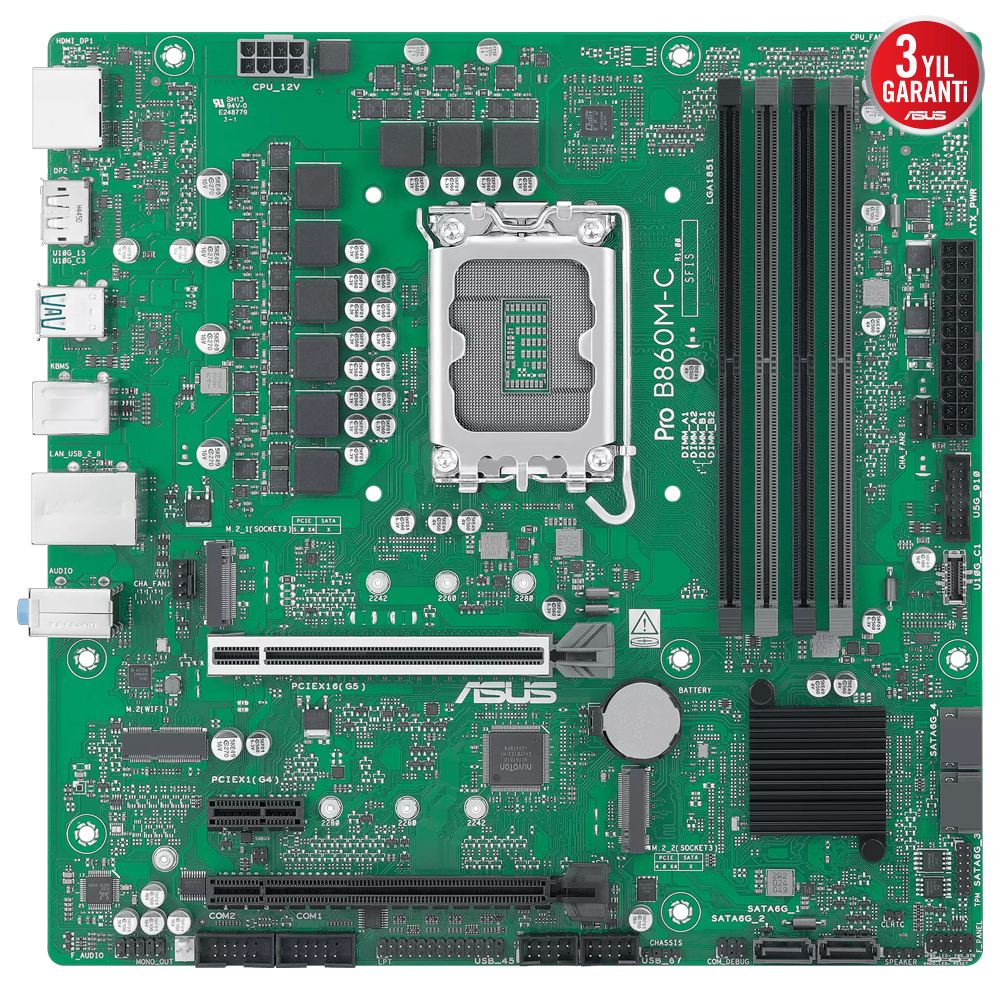 ASUS PRO B860M-C CSM 8666MHz(OC) DDR5 Soket 1851 M.2 HDMI DP mATX Anakart